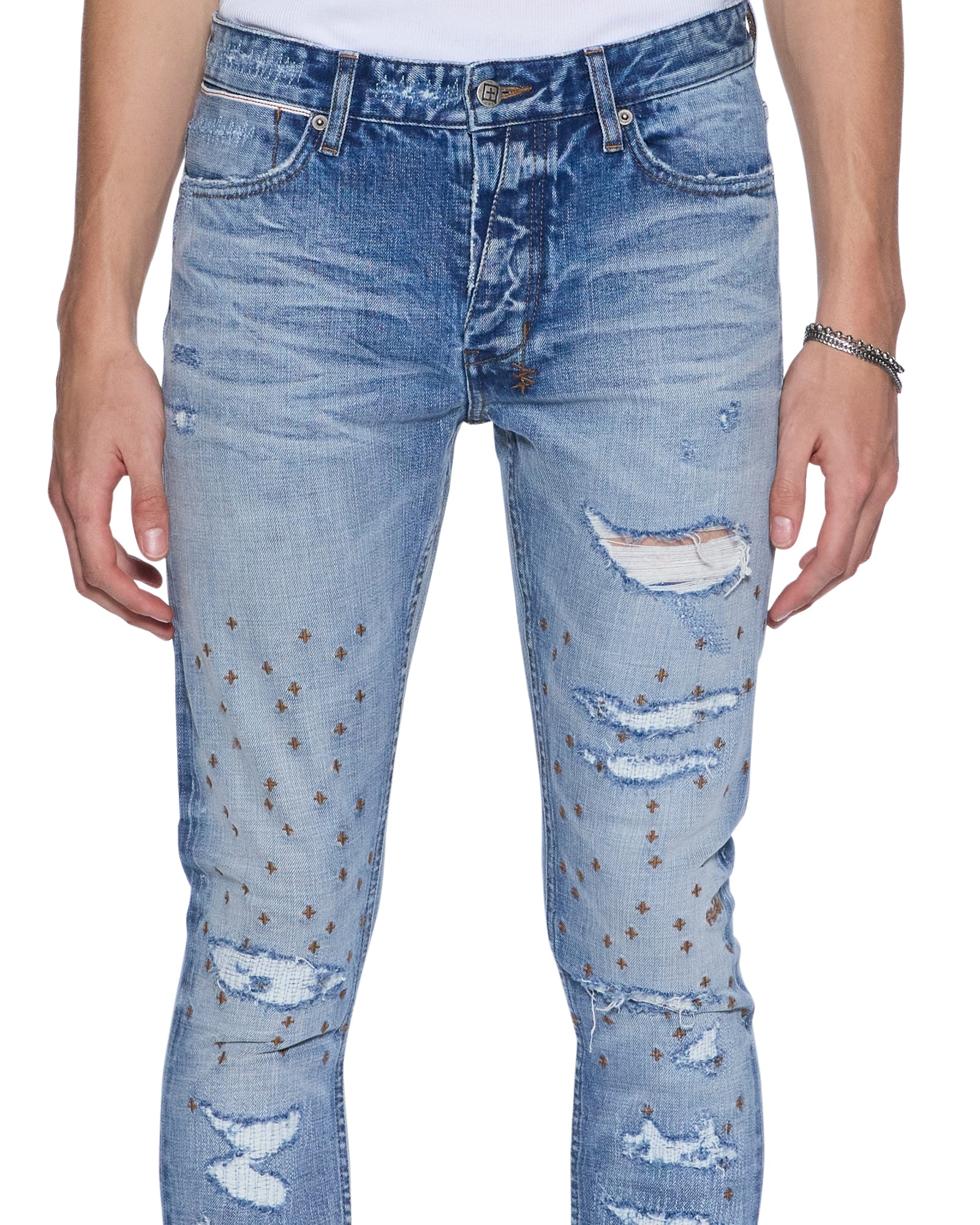 MENS  VAN WINKLE DAKOTA BLUE REPAIR SKINNY DENIM JEANS