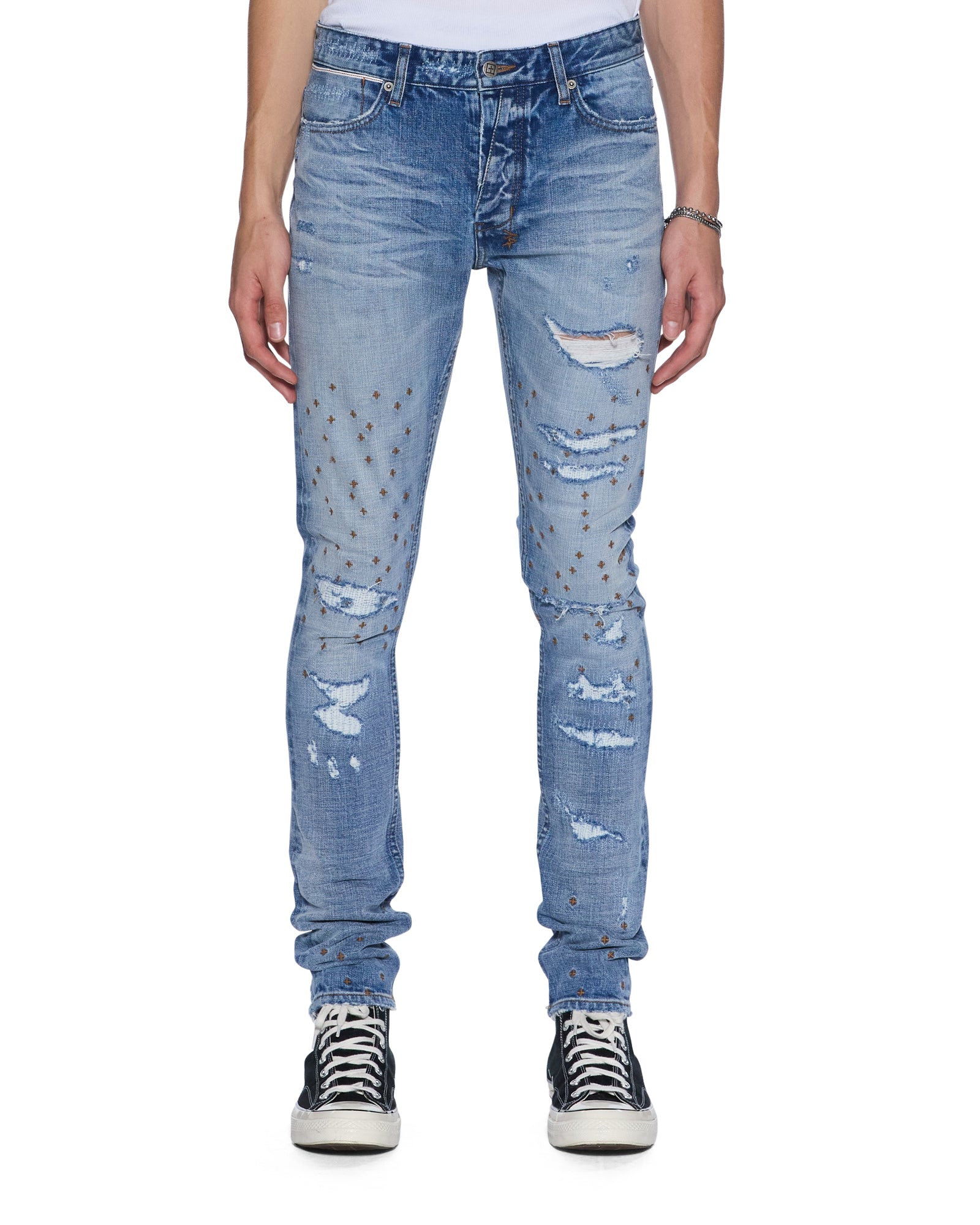 MENS VAN WINKLE DAKOTA BLUE REPAIR SKINNY DENIM JEANS