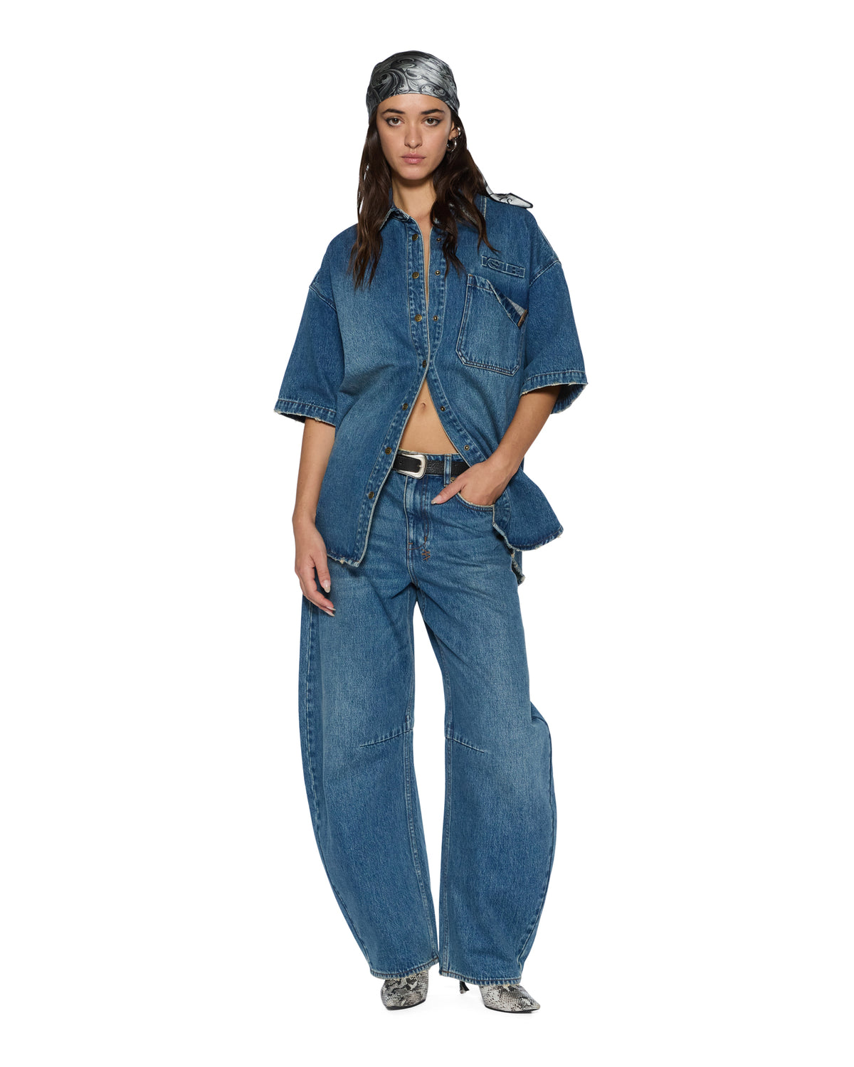 WOMENS BARREL JEAN AGED DENIM JEANS