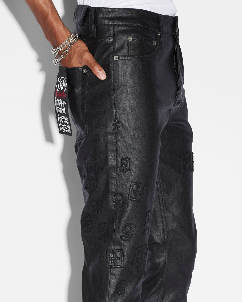 Mens Chitch 999 Black Wax Slim Denim Jeans - Black