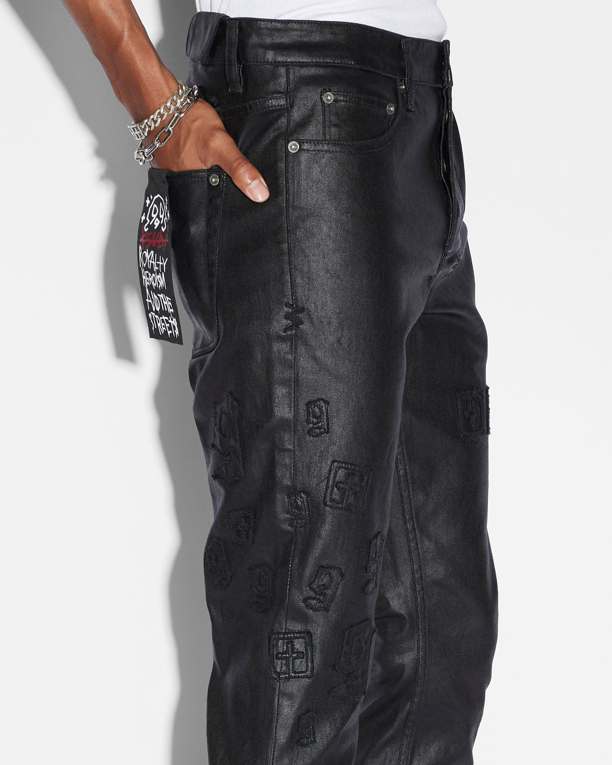 Mens Chitch 999 Black Wax Slim Denim Jeans - Black