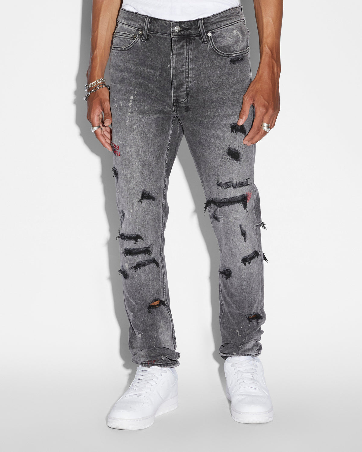 Mens Chitch Trashed Devil Slim Denim Jeans - Denim