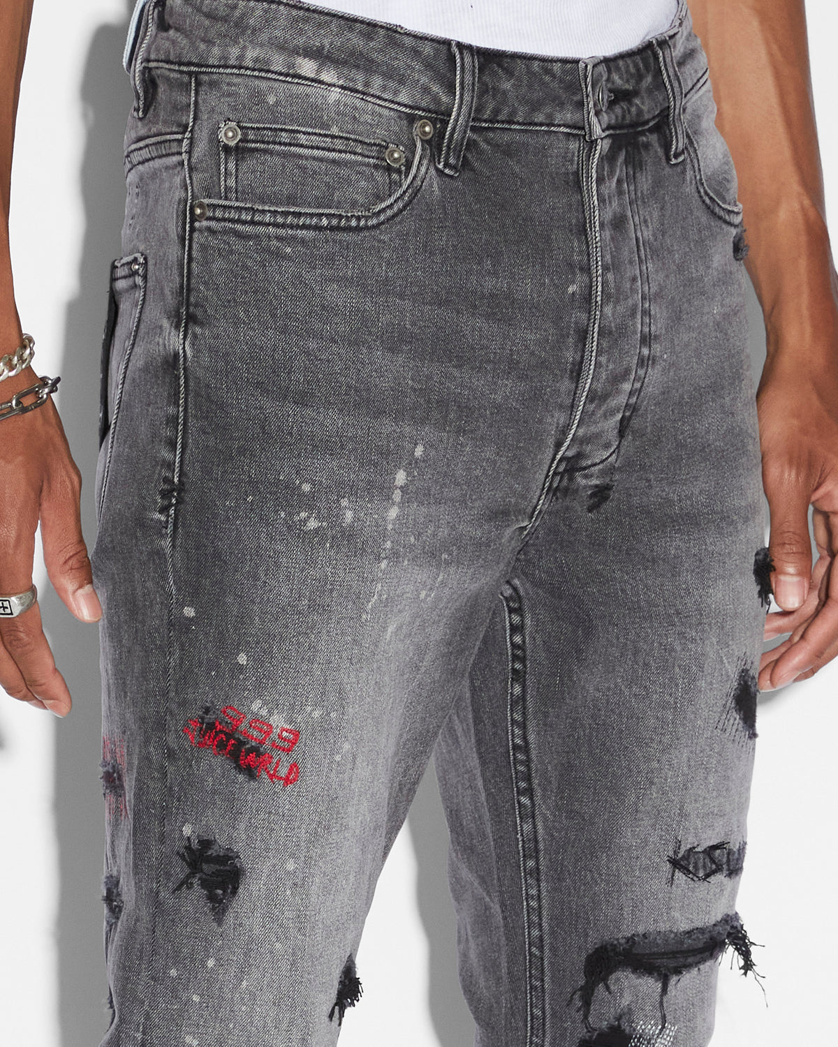 Mens Chitch Trashed Devil Slim Denim Jeans - Denim