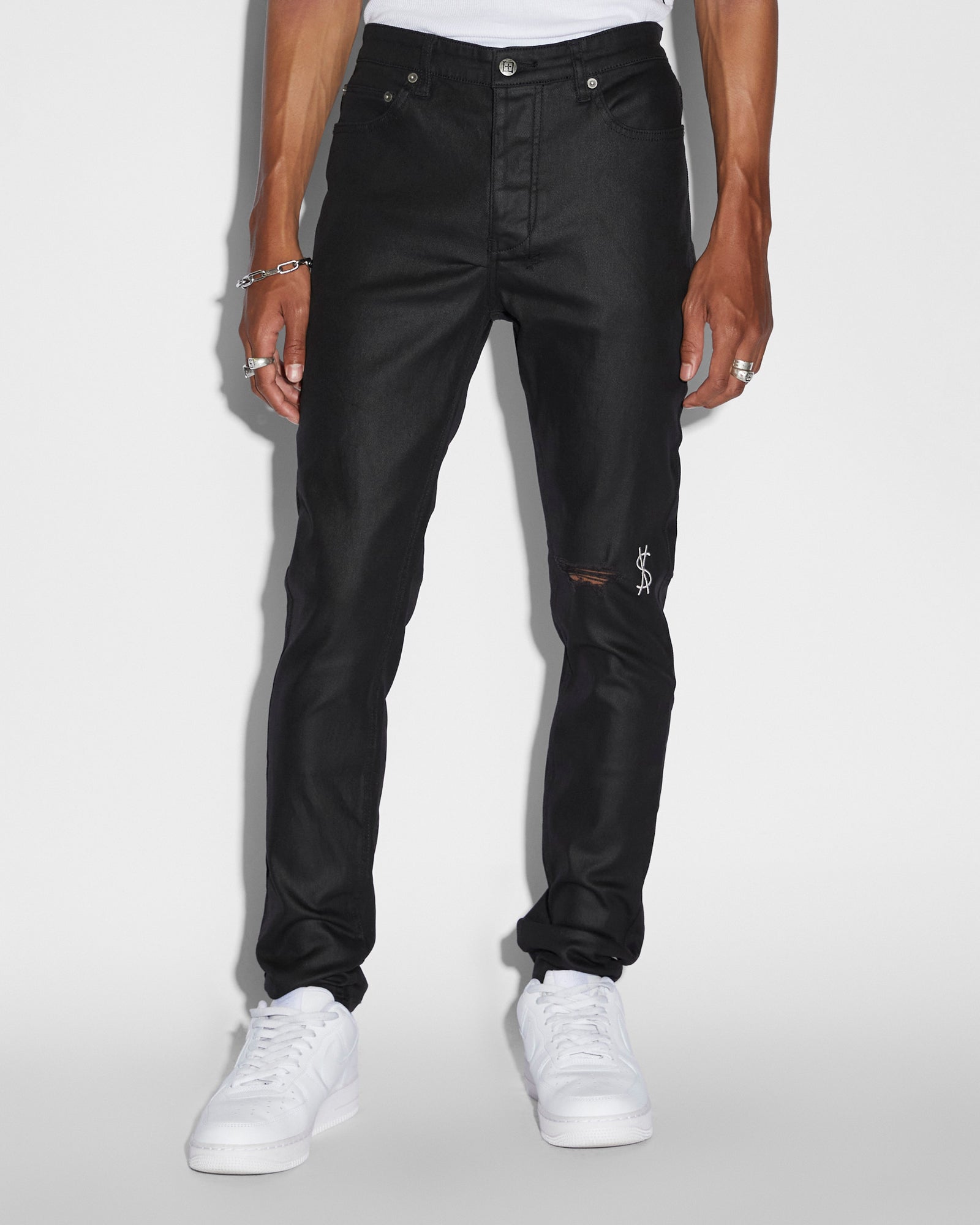 Chitch Waxed Silver Slim Fit Jeans - Waxed Black Denim | Ksubi