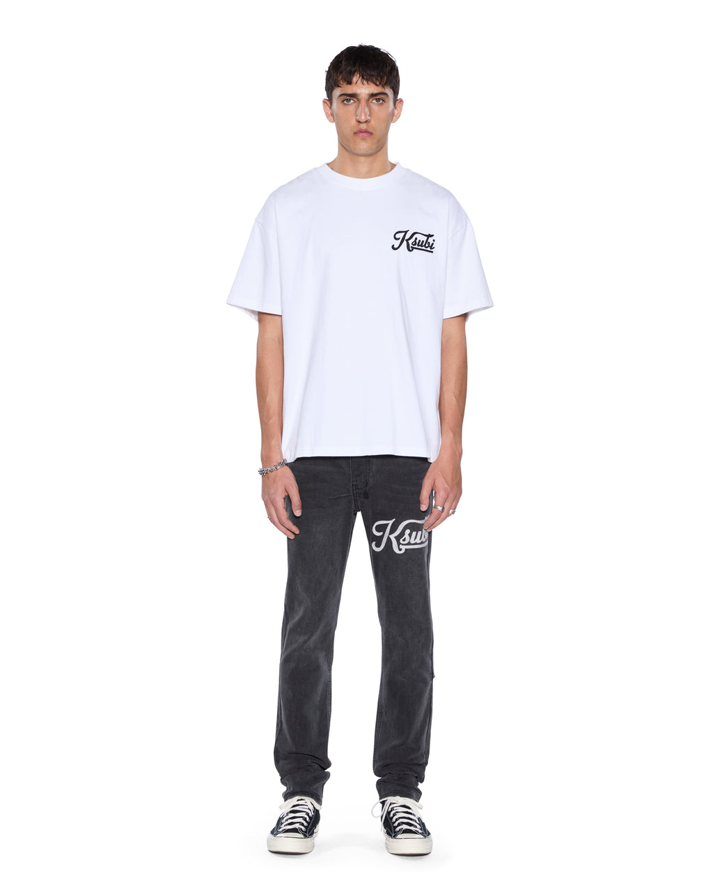 Mens Chitch Powder Grey Outfield Slim Denim Jeans - Grey