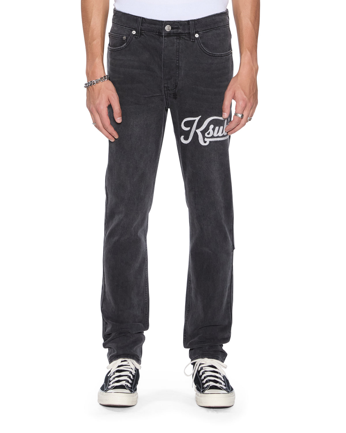 Mens Chitch Powder Grey Outfield Slim Denim Jeans - Grey
