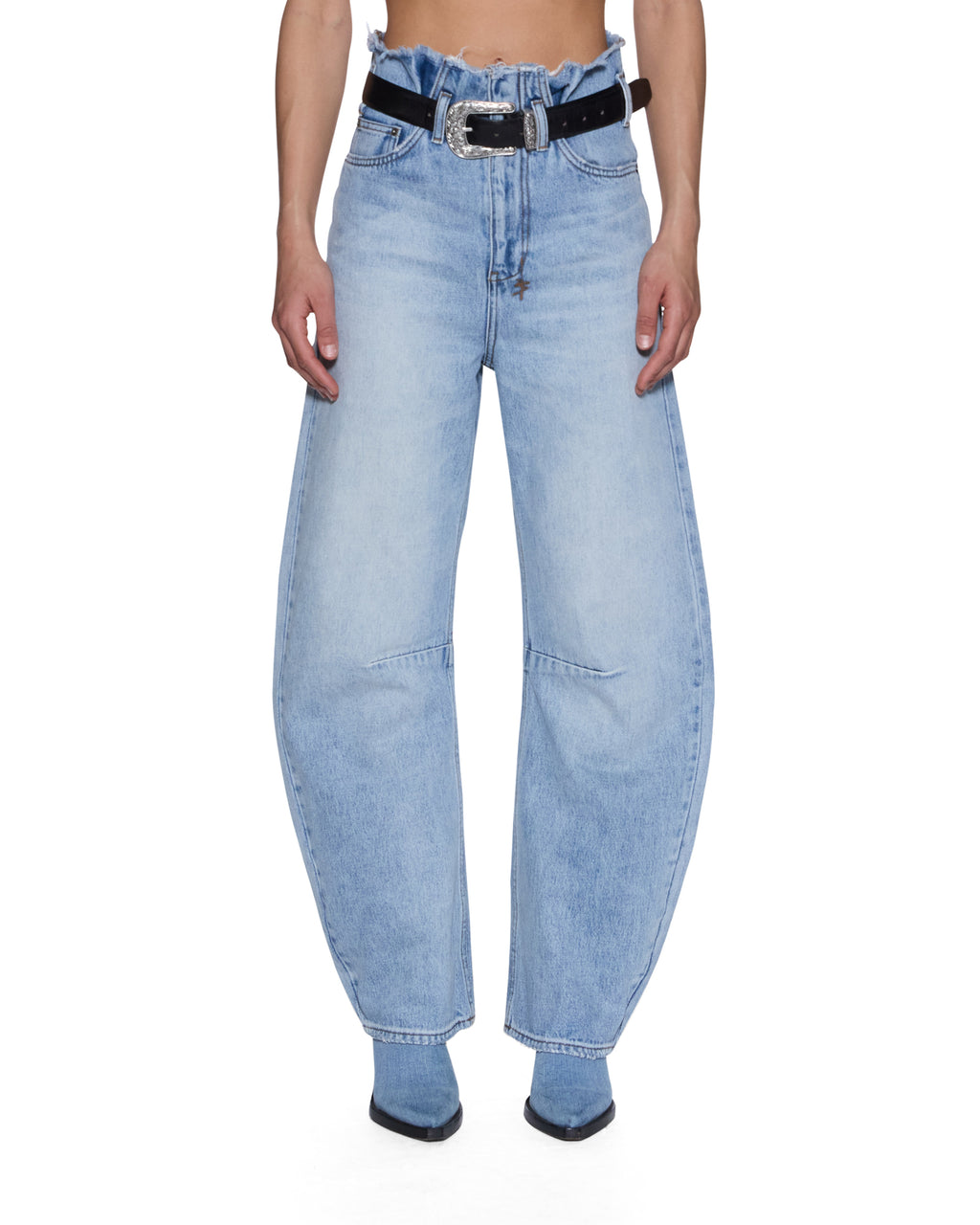 Womens Hi Barrel Jean Cutoff Vapour Barrel Leg Denim Jeans - Denim