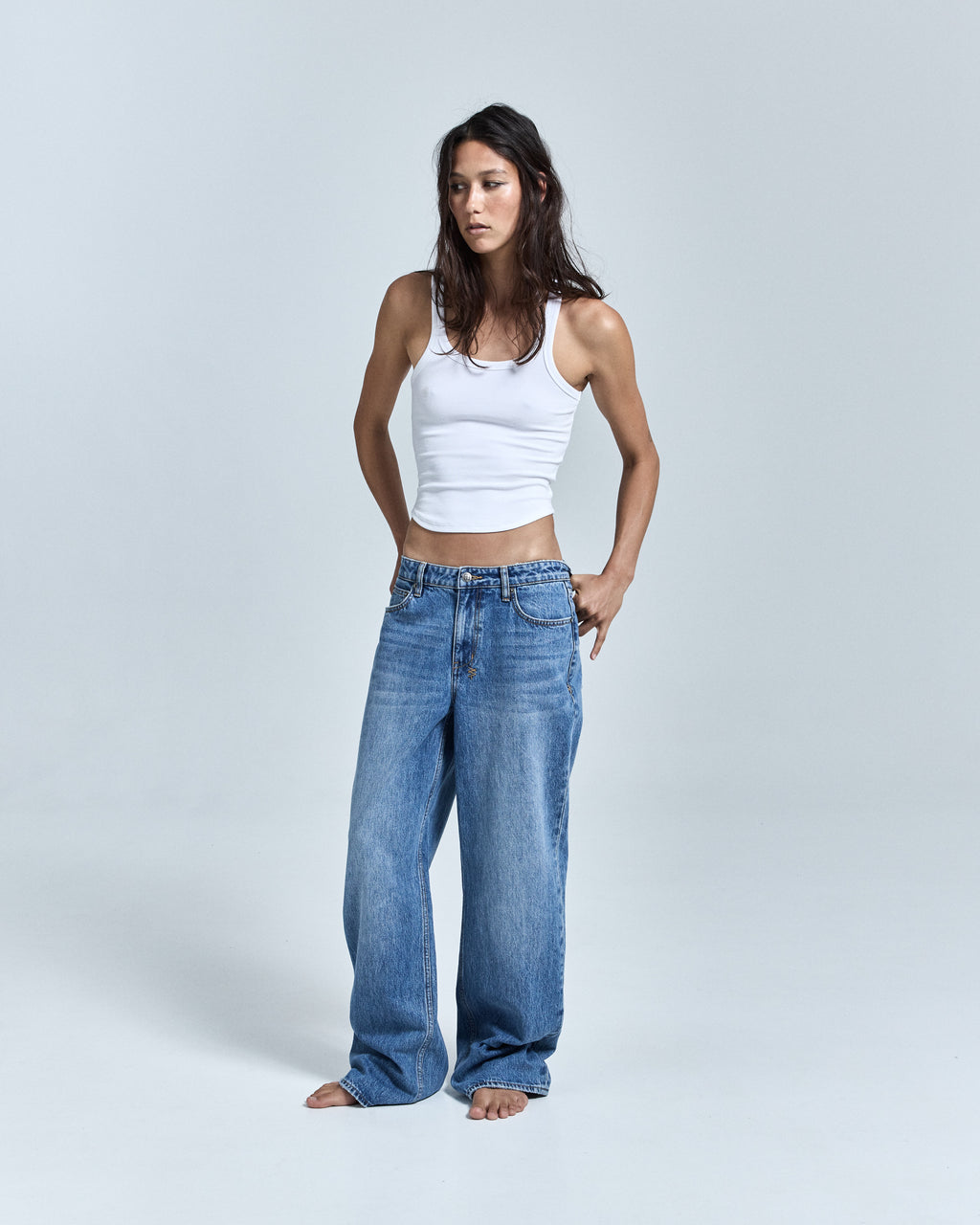 Womens Low Rider Krown Blue Relaxed Straight Denim Jeans - Denim