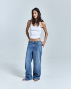 Womens Low Rider Krown Blue Relaxed Straight Denim Jeans - Denim