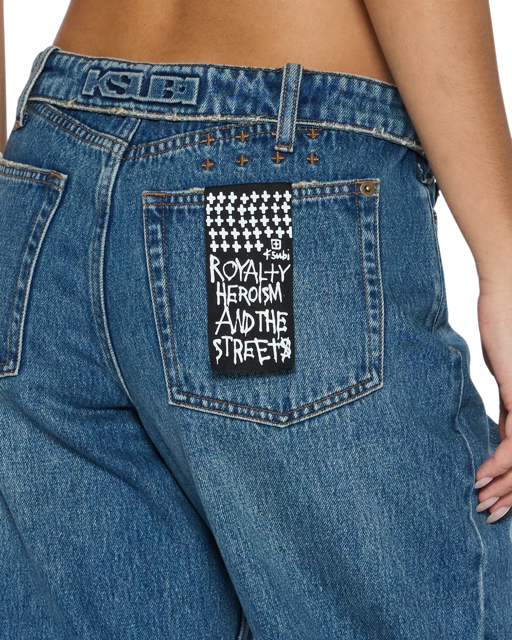 WOMENS LOW RIDER FLIP AGED DENIM JEANS