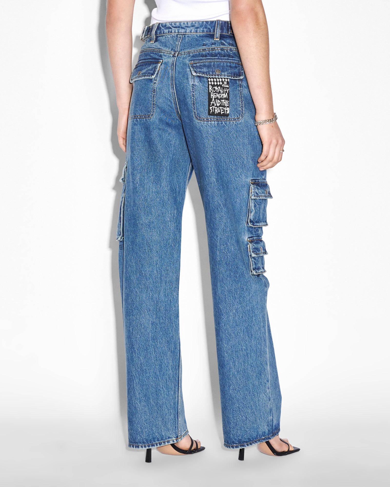 WOMENS  LOW RIDER RECALL CARGO BAGGY DENIM JEANS