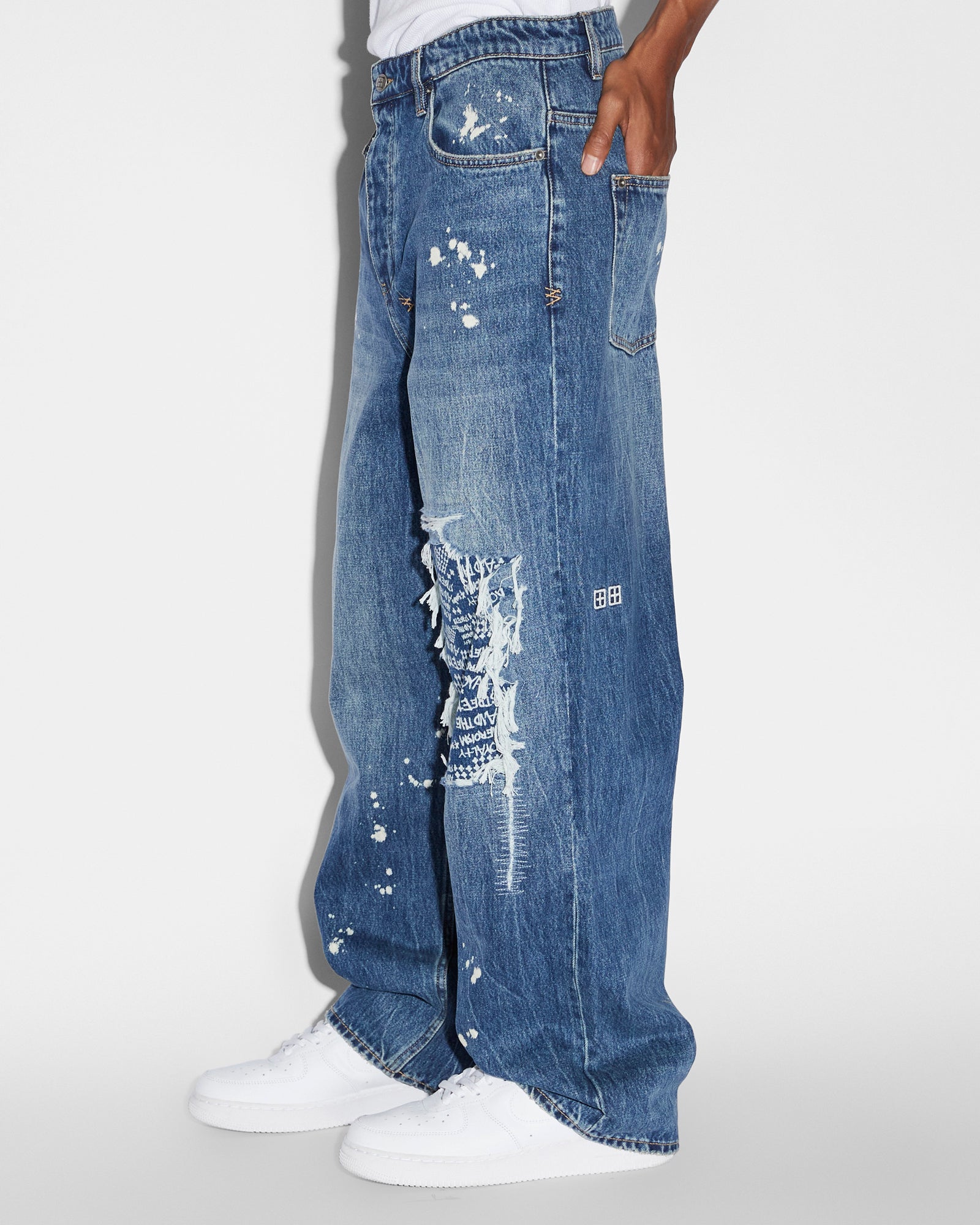 Maxx Kulture Trashed Mens Wide Leg Jeans - Dark Blue Denim | Ksubi