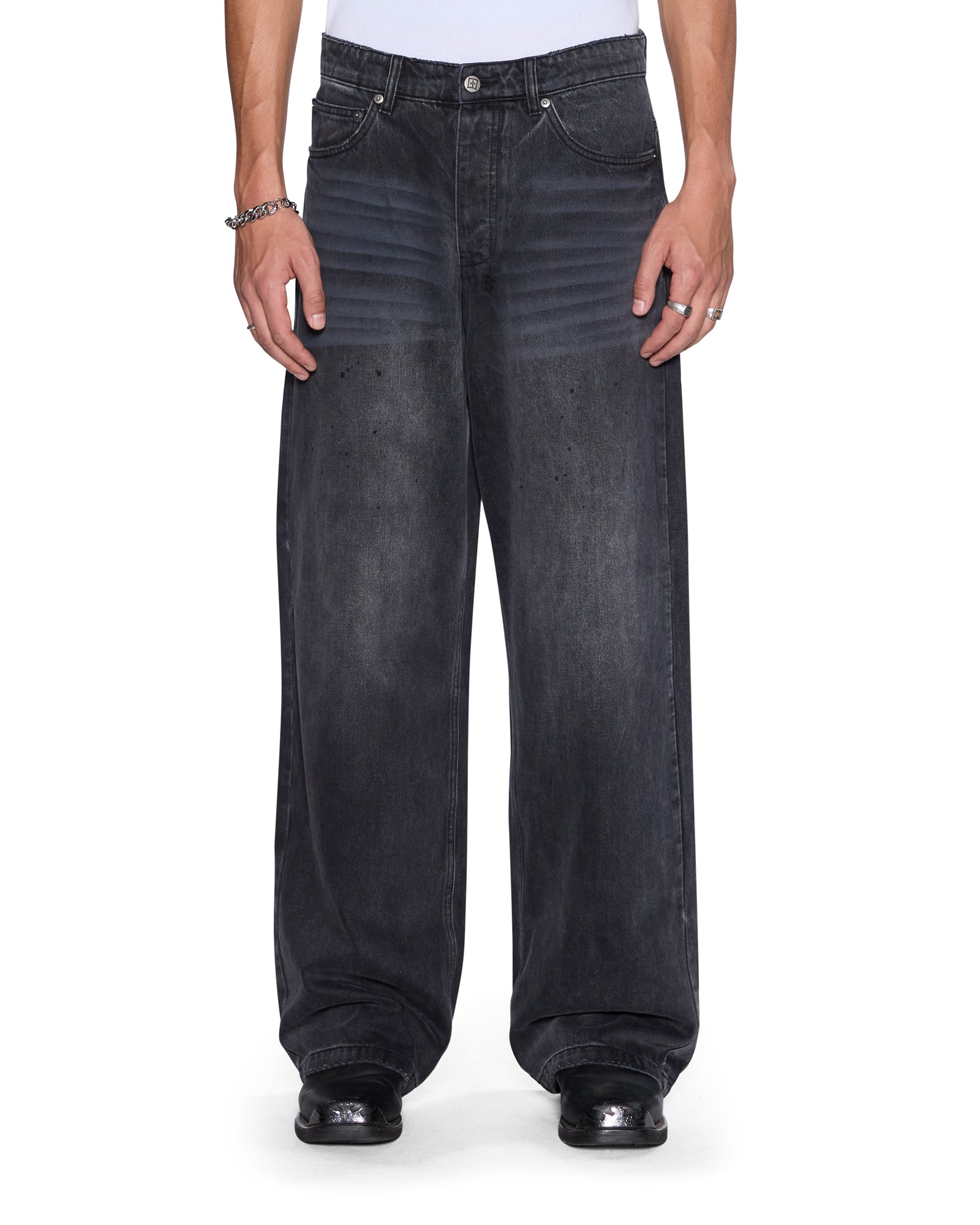 MENS MAXX CARBON BLACK BAGGY DENIM JEANS