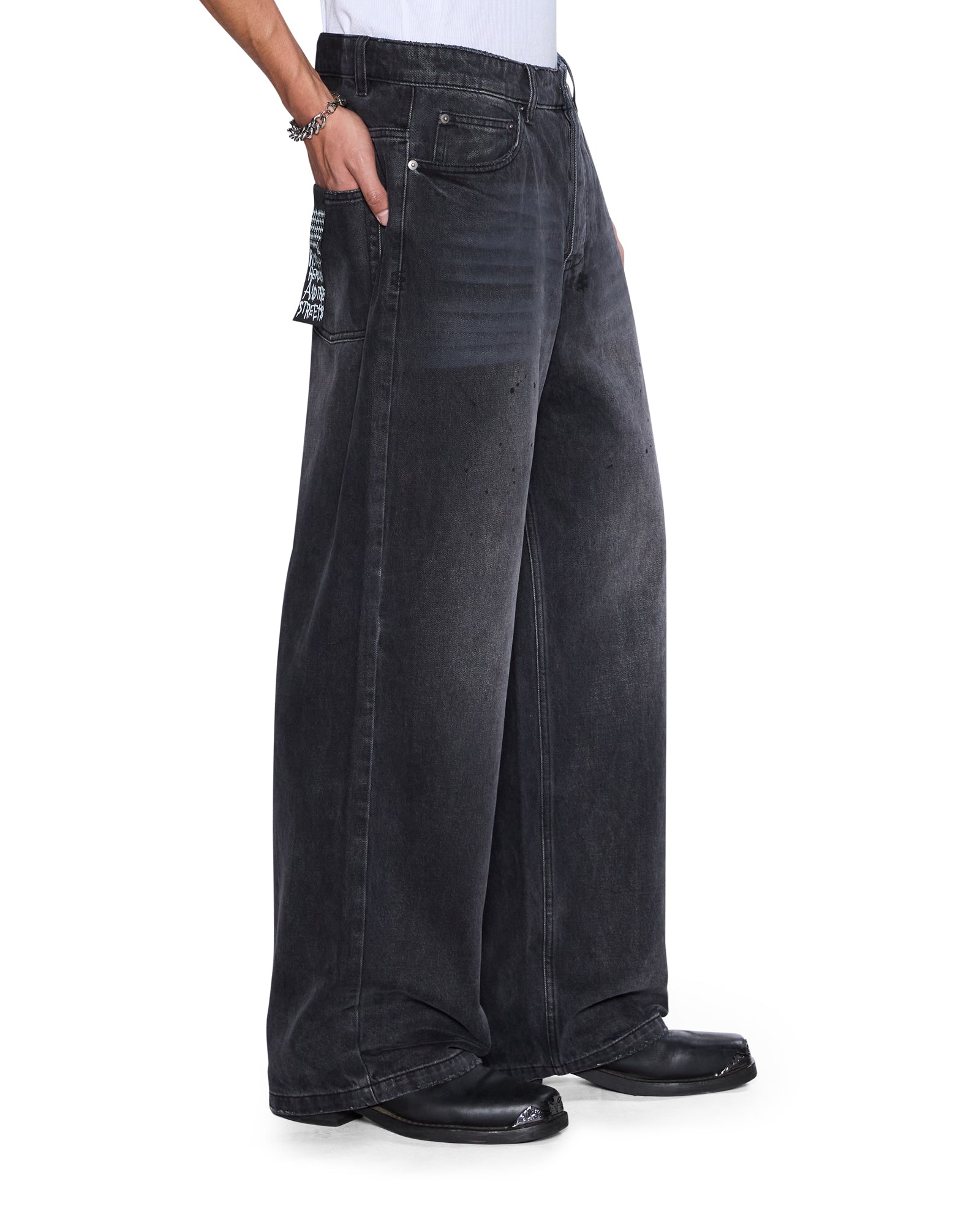 MENS  MAXX CARBON BLACK BAGGY DENIM JEANS