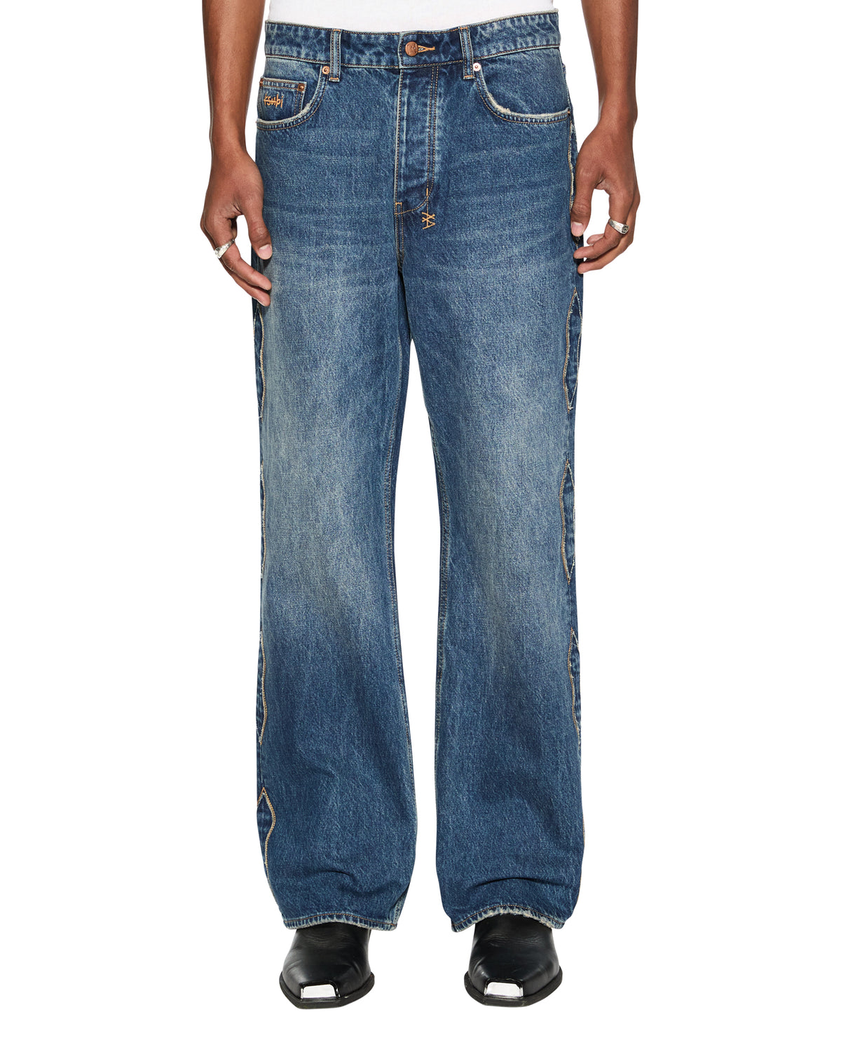 Mens Roped Doubledown Bronko Antique Kraft Bootcut Denim Jeans - Denim