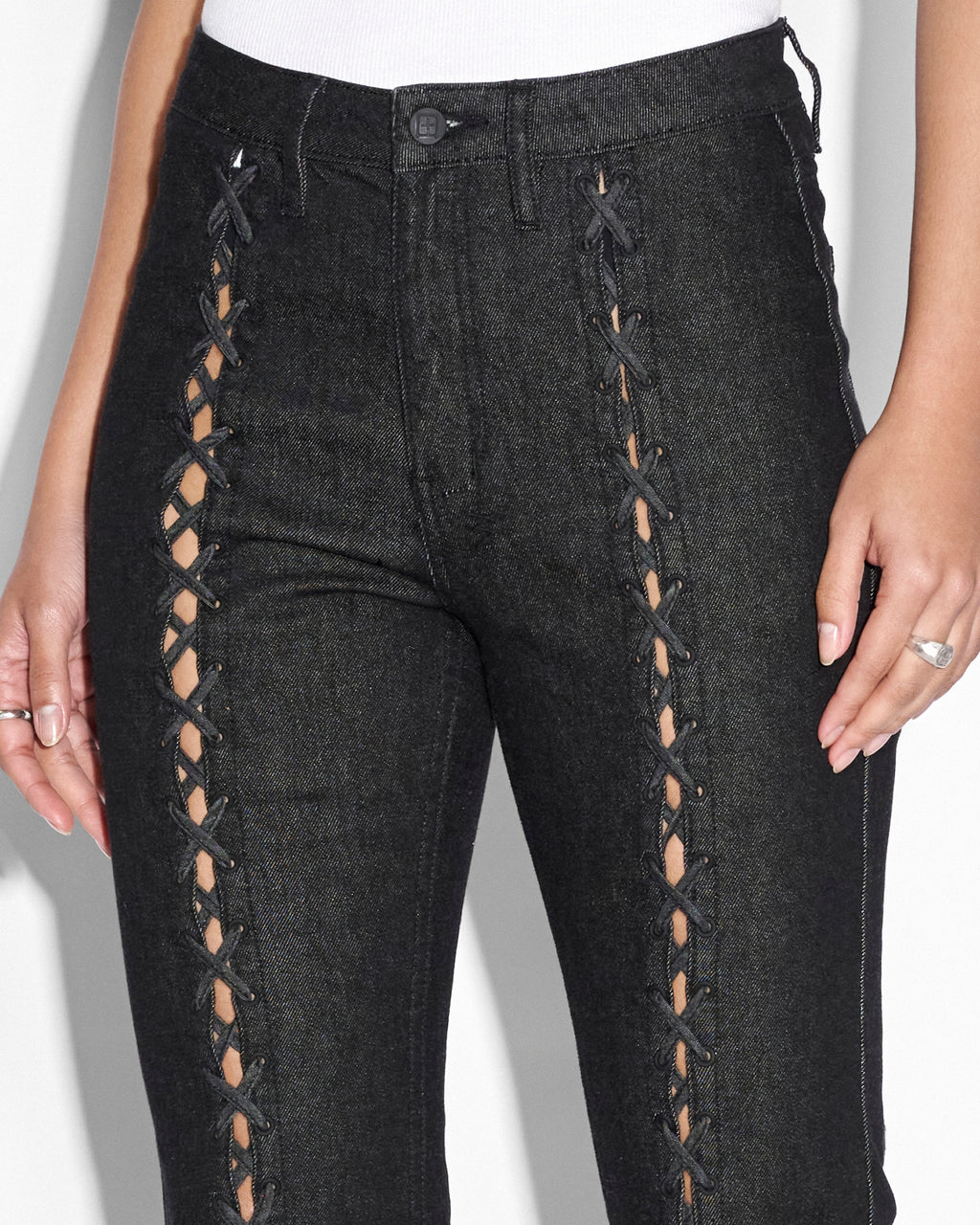 Womens Soho Ebony Laced Flare Denim Jeans - Black