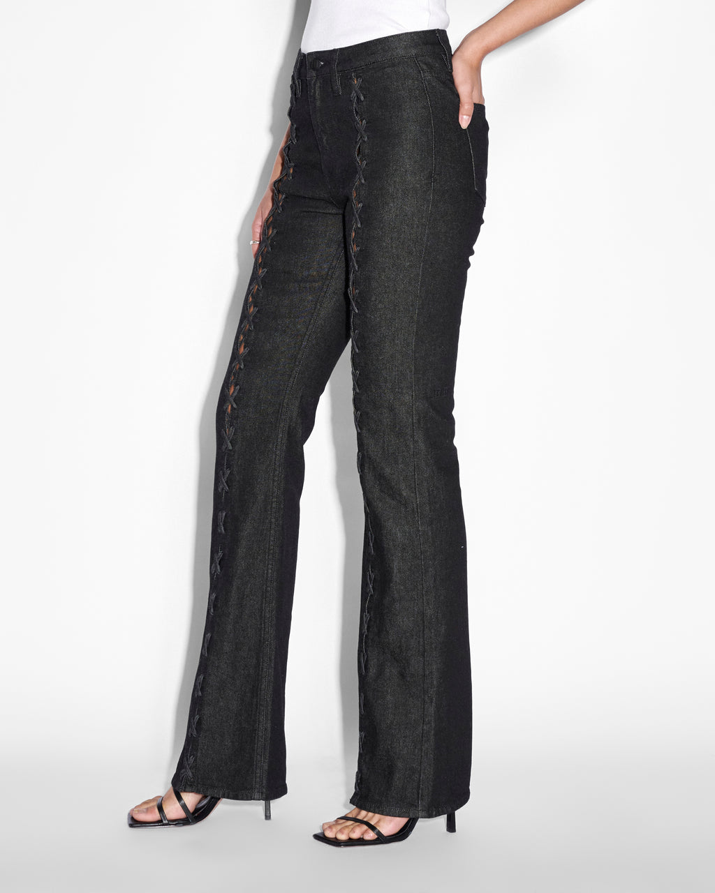 Womens Soho Ebony Laced Flare Denim Jeans - Black