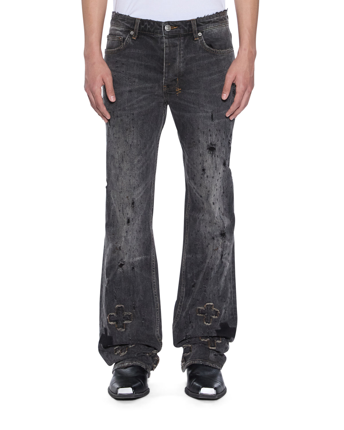 Mens Bronko Asher Black Shotgun Bootcut Denim Jeans | Ksubi ++