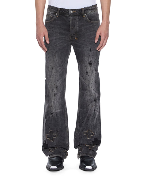 Mens Bronko Asher Black Shotgun Bootcut Denim Jeans | Ksubi ++