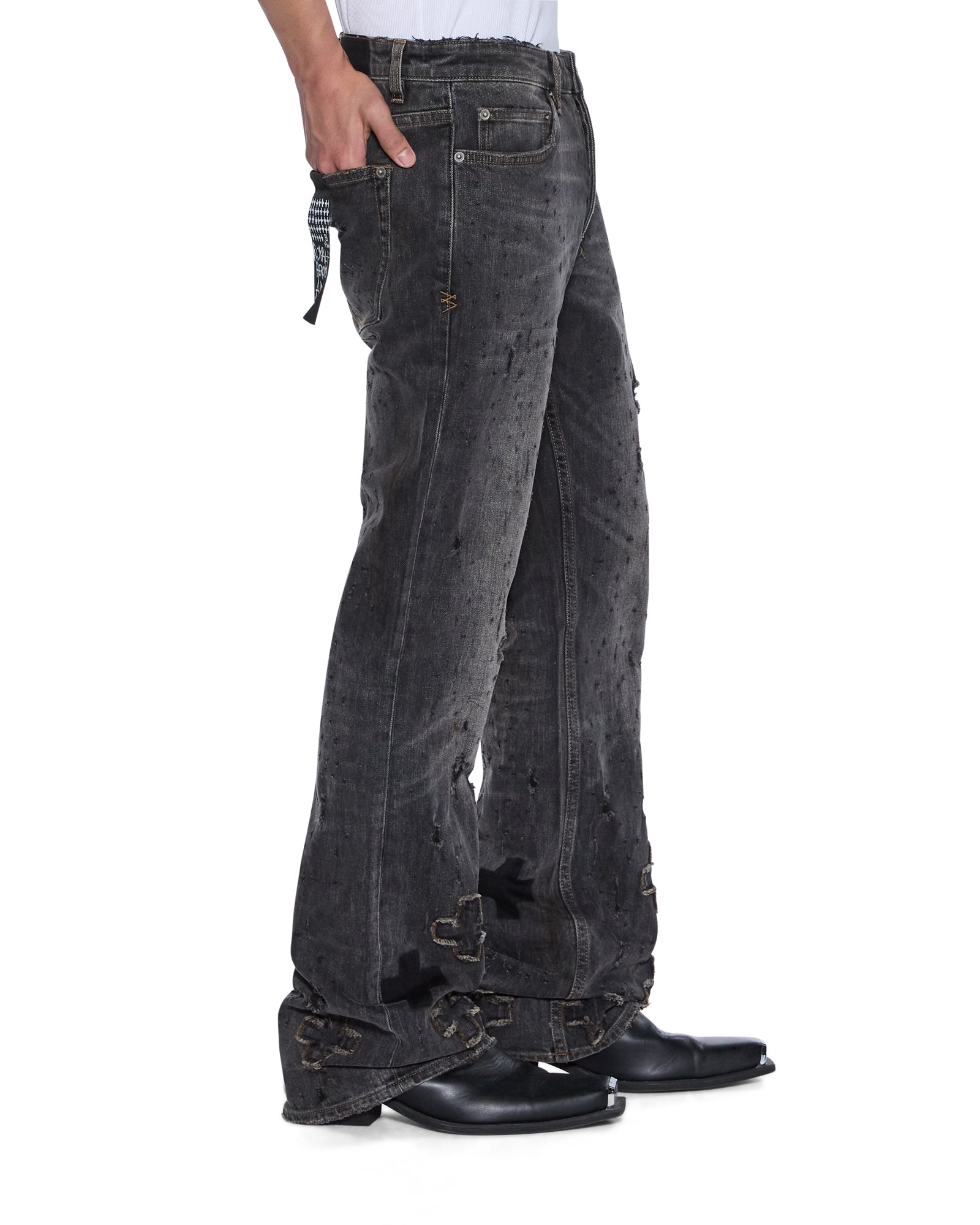 MENS BRONKO ASHER BLACK SHOTGUN BOOTCUT DENIM JEANS