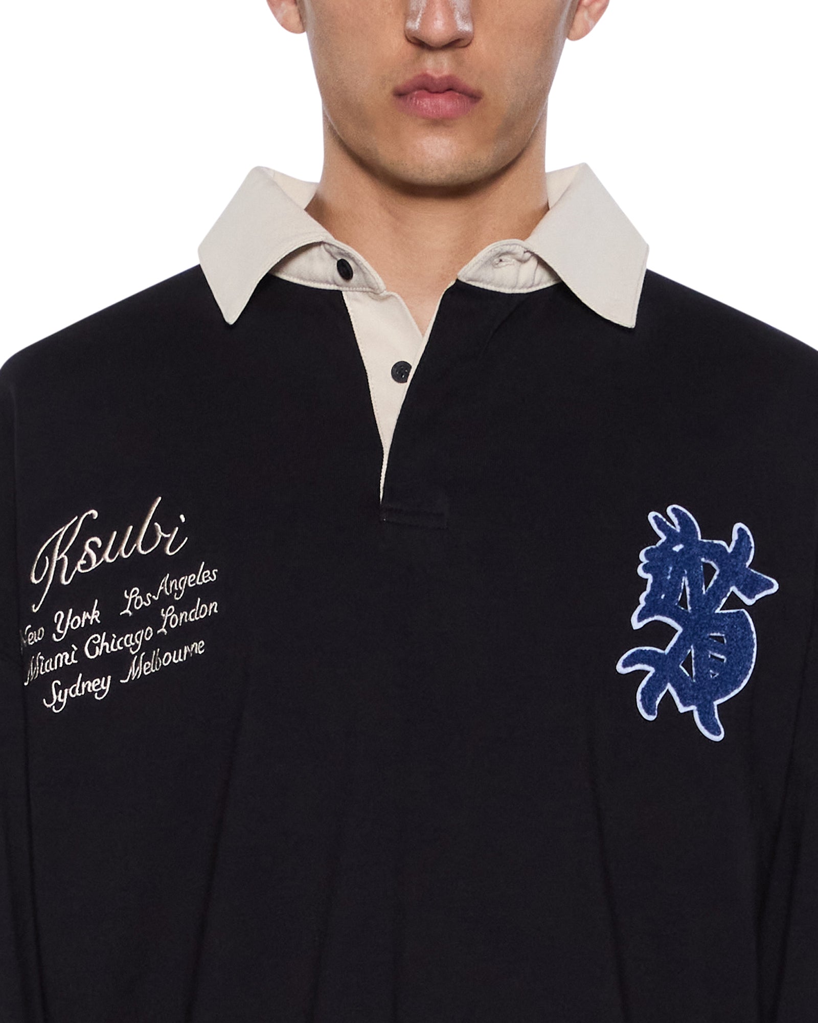 MENS  RUGGED RUGBY LS JERSEY BLACK FADE BOXY FASHION TOPS