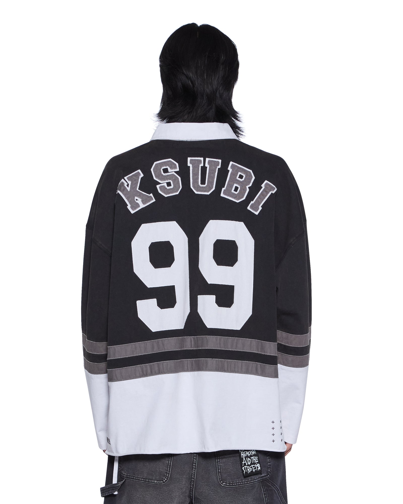 MENS  DUKE RUGBY LS JERSEY BLACK OVERSIZED FASHION TOPS