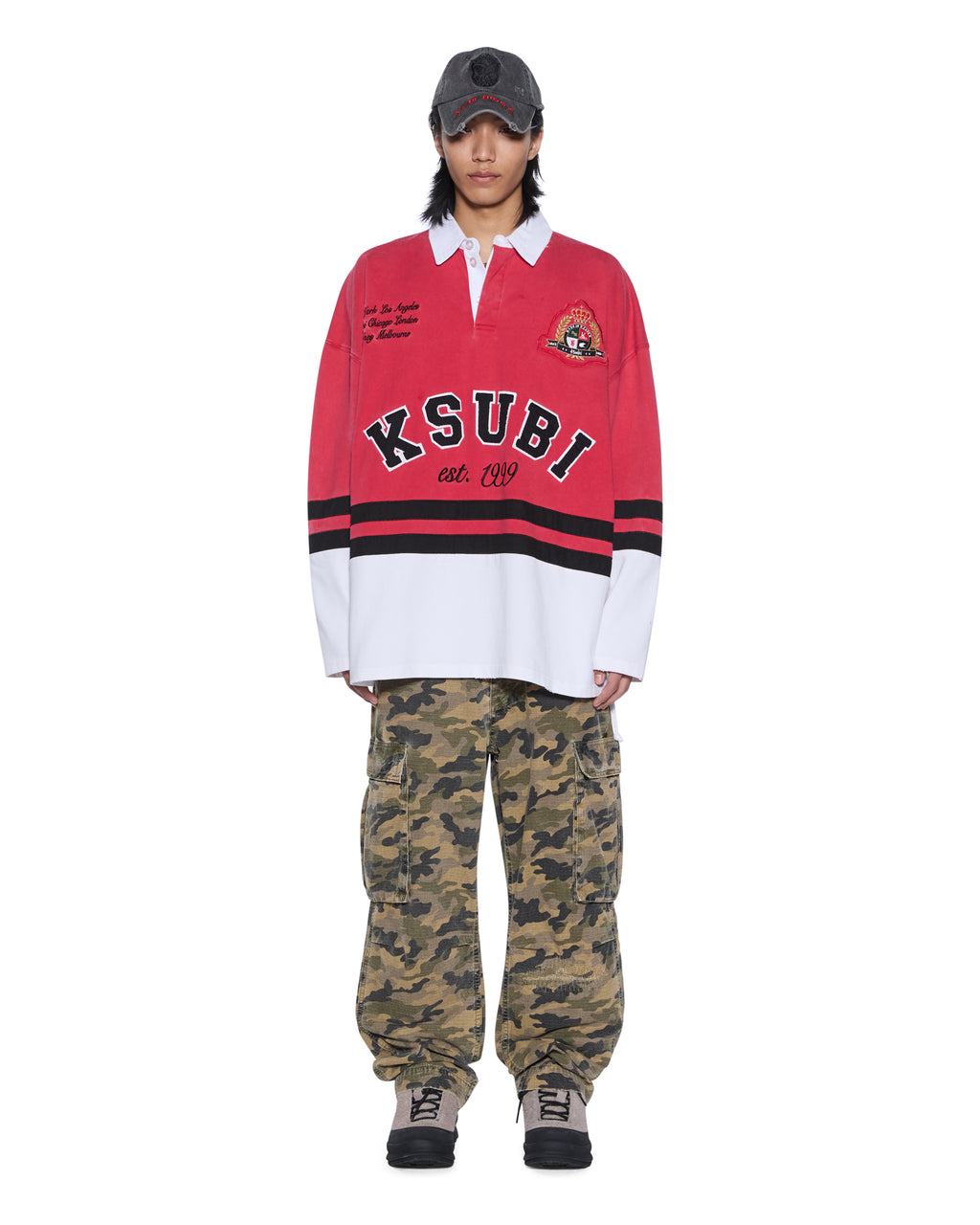 Mens Duke Rugby Ls Jersey Red Oversized Shirts - Multi Colour