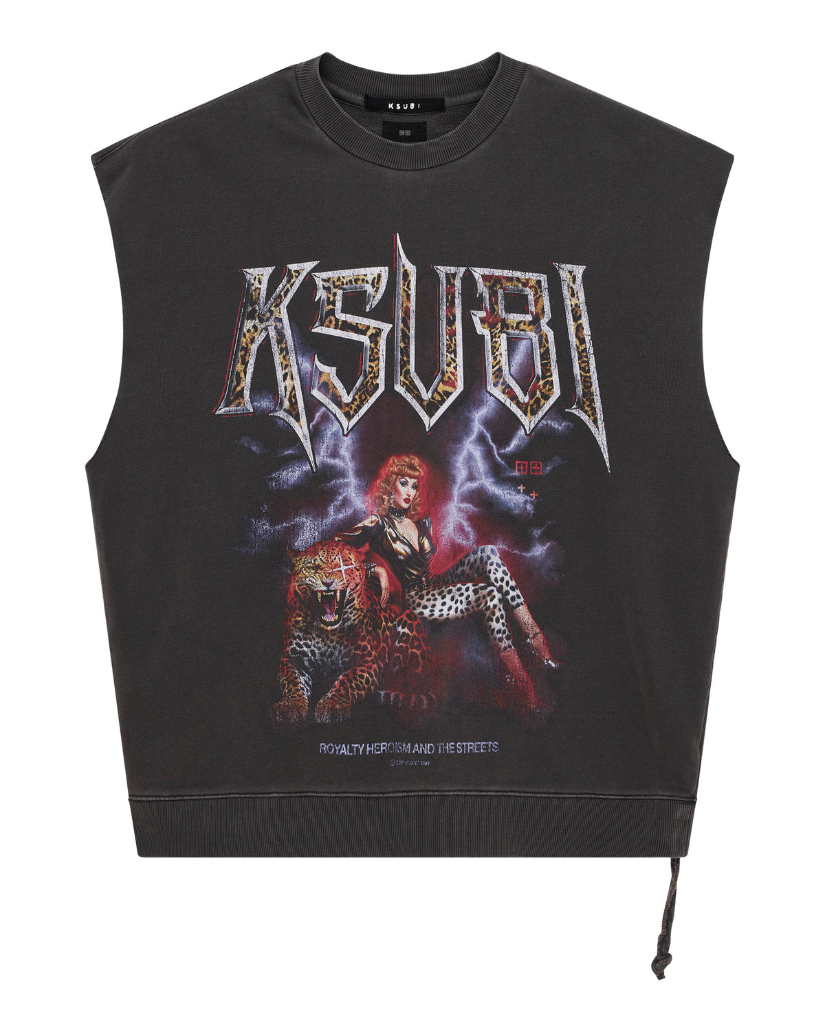 Mens Kingdom Slash Crew Faded Black Oversized Fleece - Black