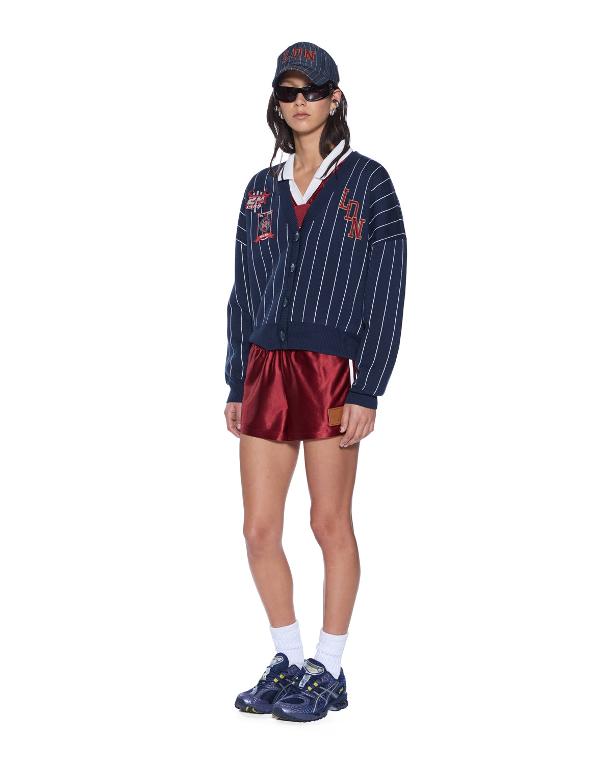 WOMENS DEAN CARDIGAN NAVY PINSTRIPE KNITWEAR