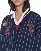 WOMENS DEAN CARDIGAN NAVY PINSTRIPE KNITWEAR