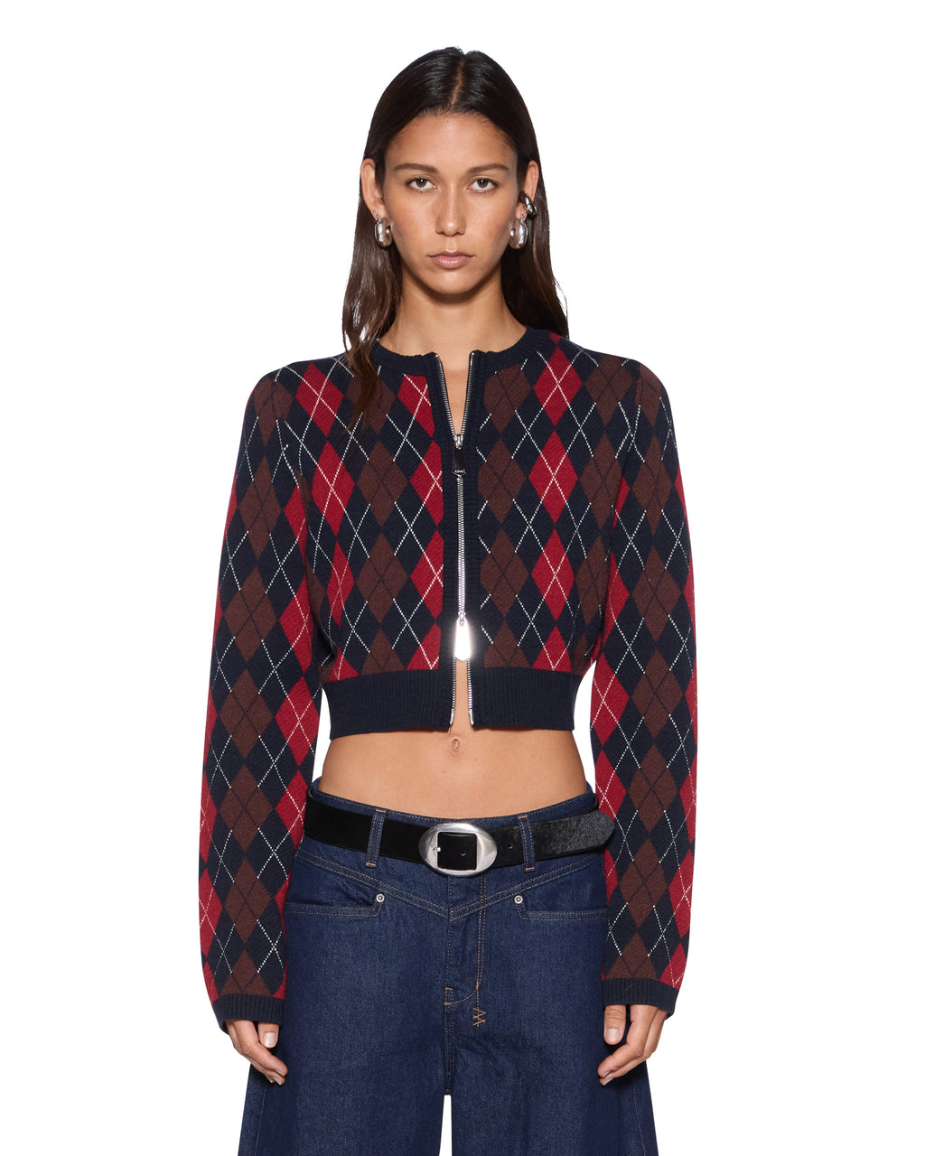 WOMENS FABLE CARDI RED ARGYLE KNITWEAR