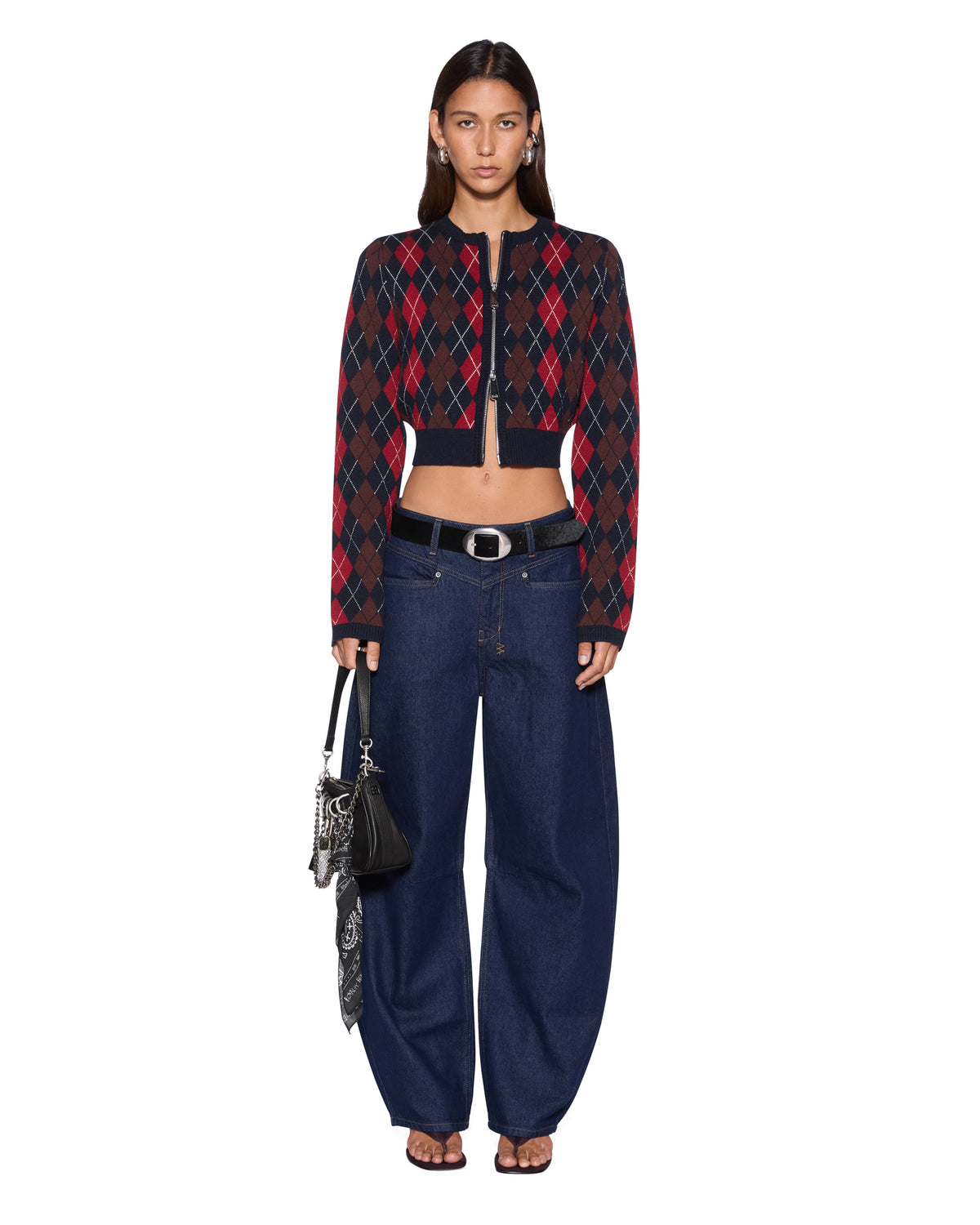 WOMENS FABLE CARDI RED ARGYLE KNITWEAR