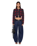 WOMENS FABLE CARDI RED ARGYLE KNITWEAR