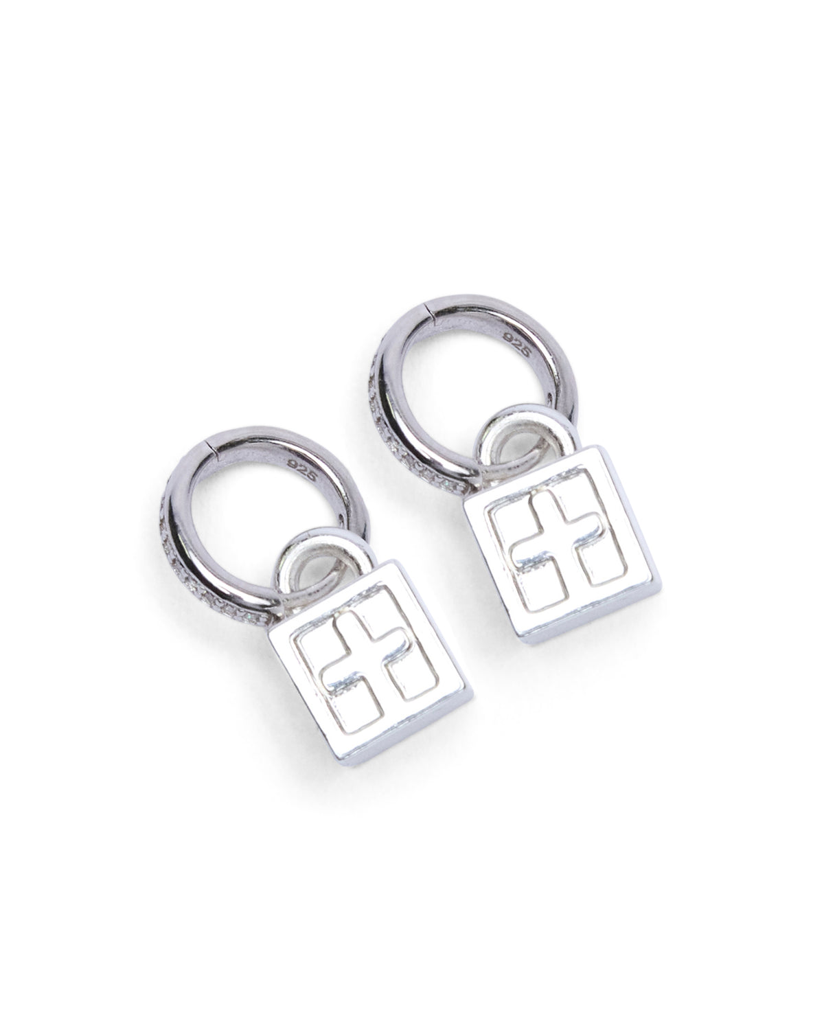 Krystal Box Cross Huggie Earings Silver Jewellery - Silver
