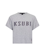Womens Ksubi Plaid Shrunken Ss Tee Grey Marle Fitted Tees - Grey