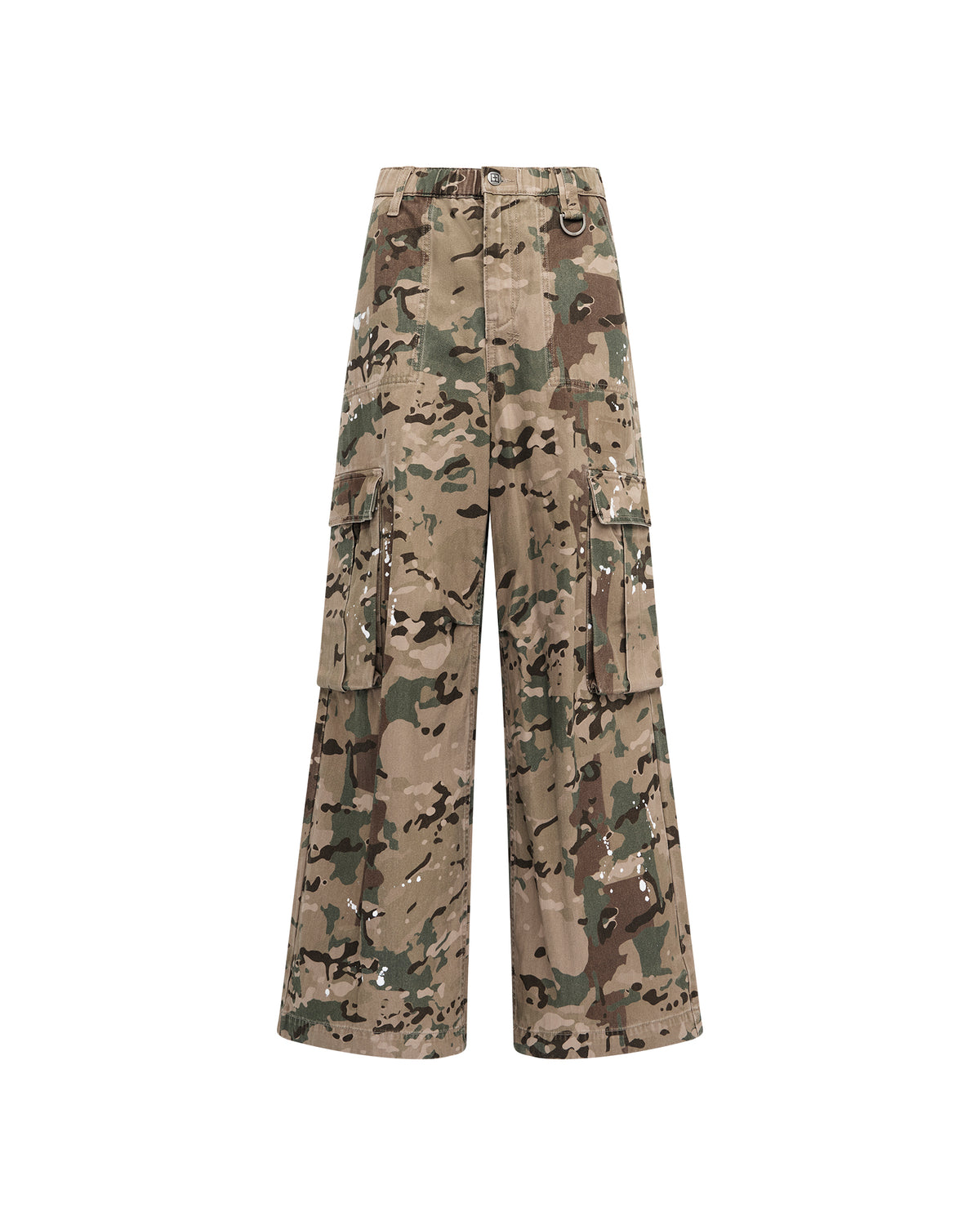 Womens Ksuper Cargo Pant Woodland Camo Oversized Pants - Khaki