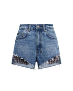 Womens Kut Off Denim Short Liberty Blue Plaid Relaxed Walkshorts - Denim
