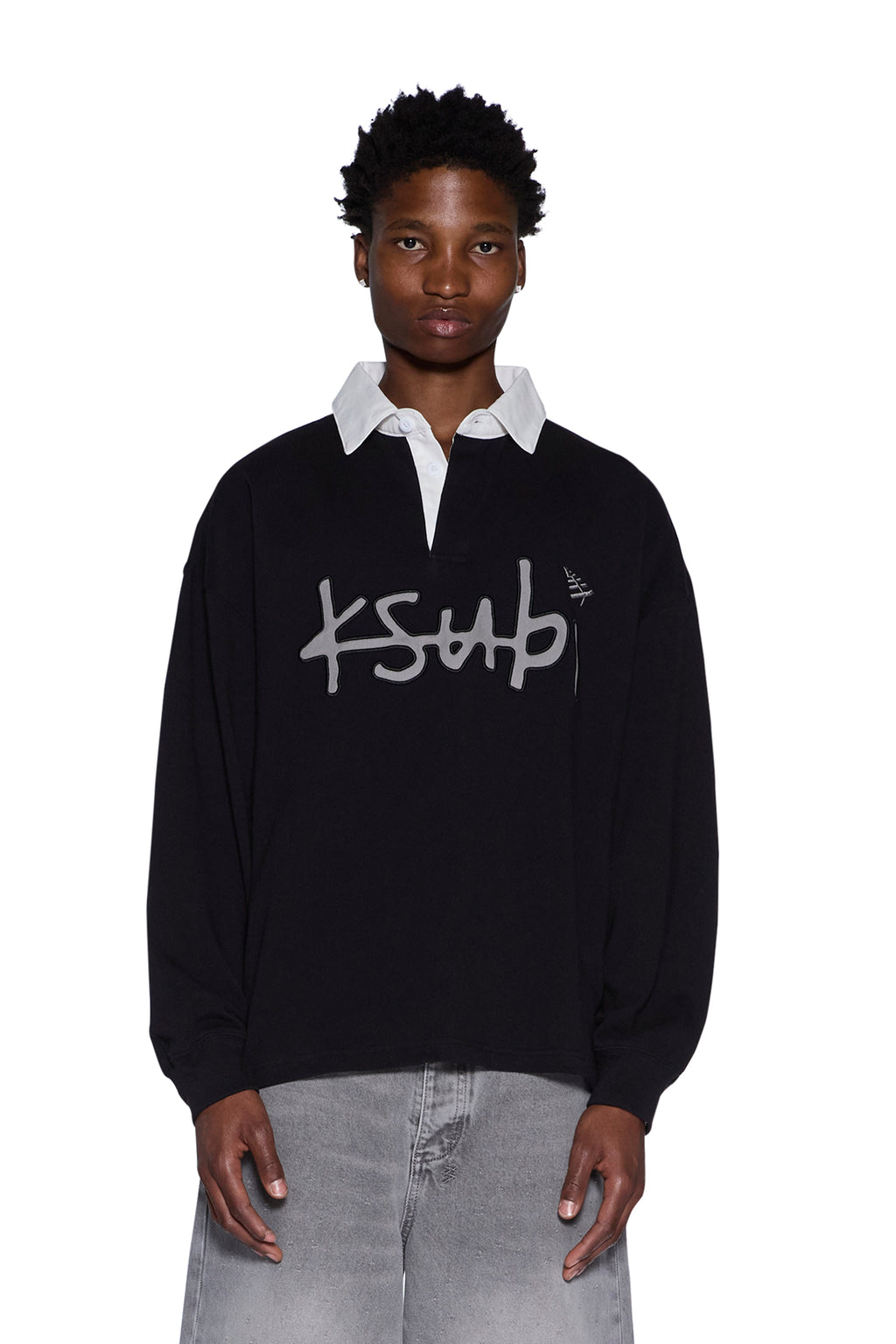 Mens Rugby Ls Top Black Fashion Tops - Black