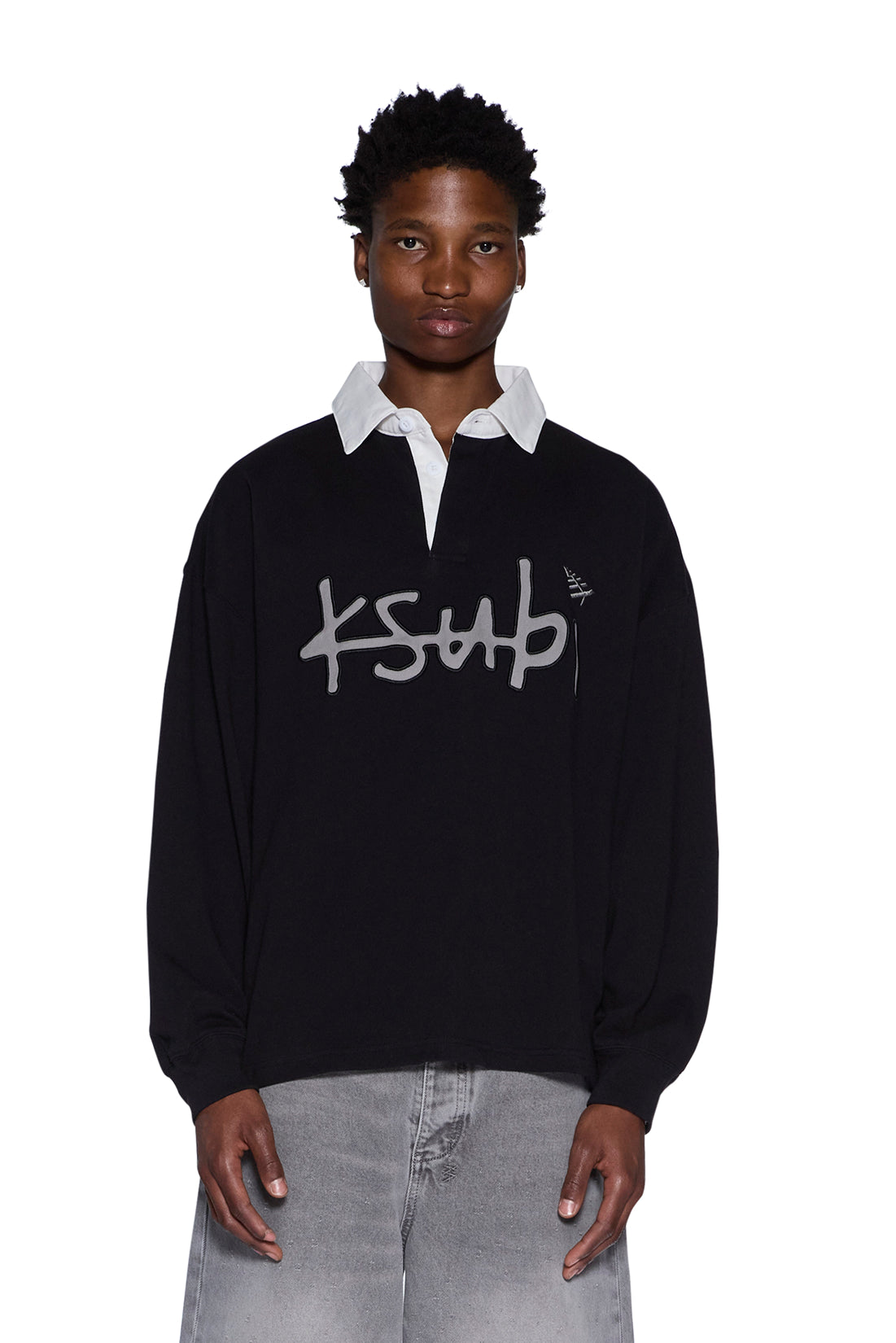 Mens Rugby Ls Top Black Fashion Tops - Black