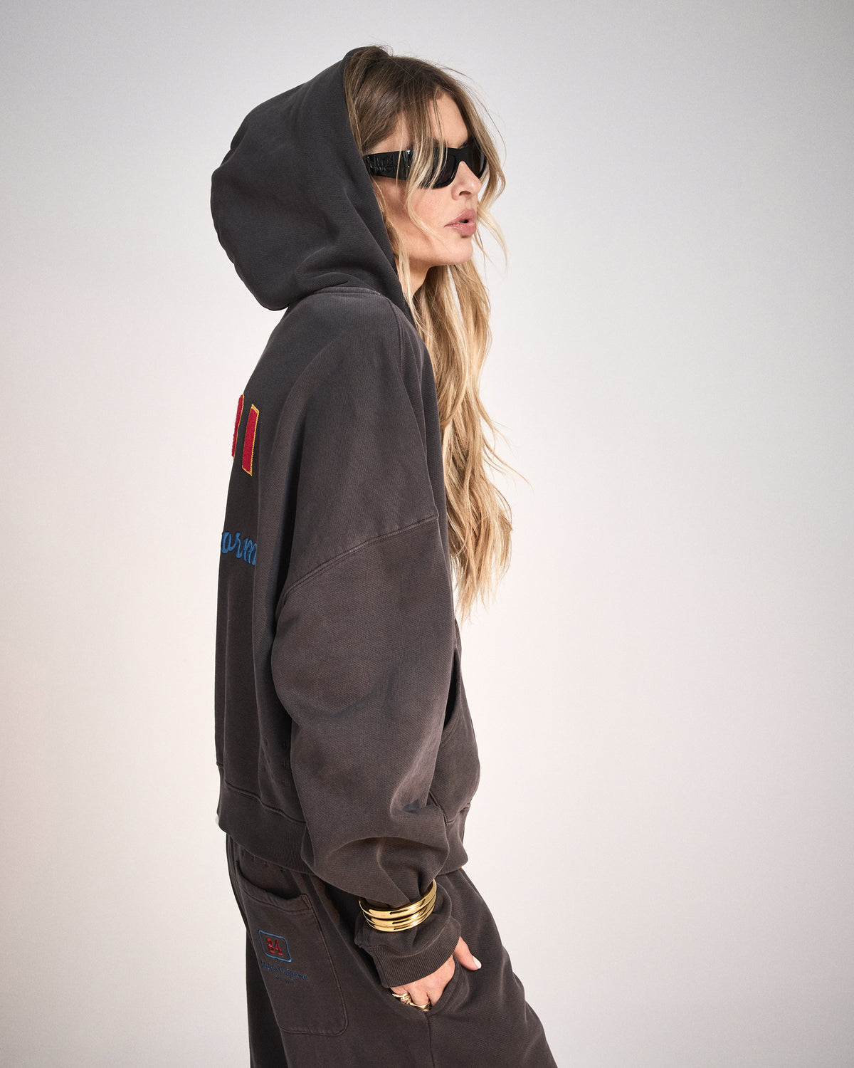 Womens Campus Hoodie Washed Black Boxy Fleece - Black
