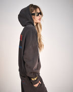 Womens Campus Hoodie Washed Black Boxy Fleece - Black