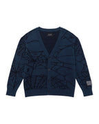 Mens Lies Knit Cardigan Gasoline Regular Knitwear - Blue