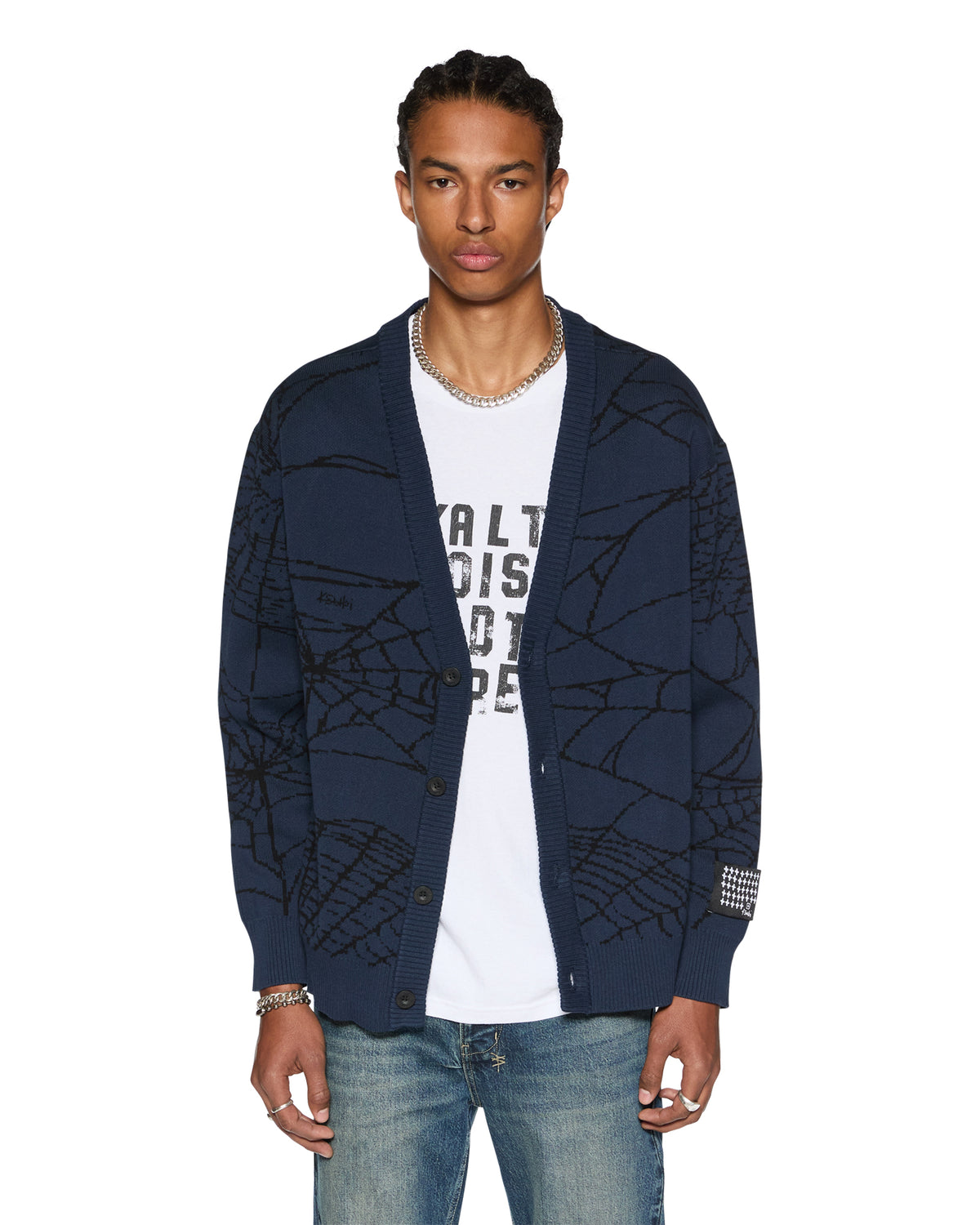 Mens Lies Knit Cardigan Gasoline Regular Knitwear - Blue
