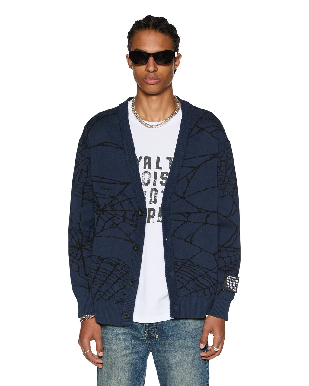 Mens Lies Knit Cardigan Gasoline Regular Knitwear - Blue
