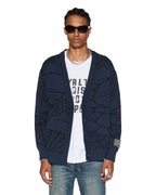 Mens Lies Knit Cardigan Gasoline Regular Knitwear - Blue