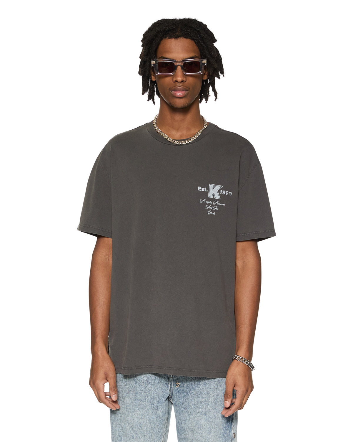 Mens Lock Up Biggie Ss Tee Faded Black Oversized Tees - Black