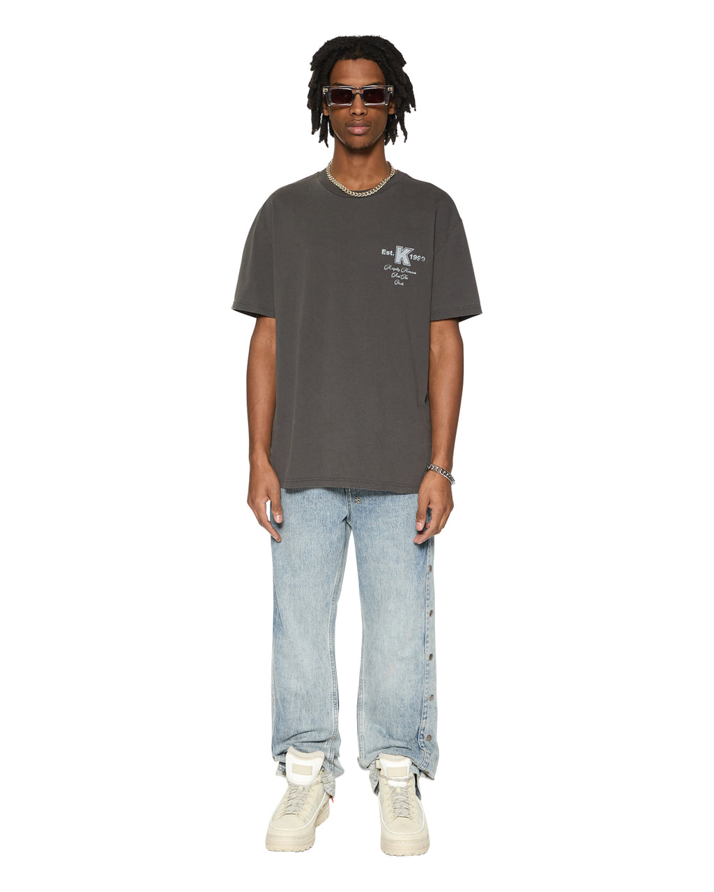 Mens Lock Up Biggie Ss Tee Faded Black Oversized Tees - Black