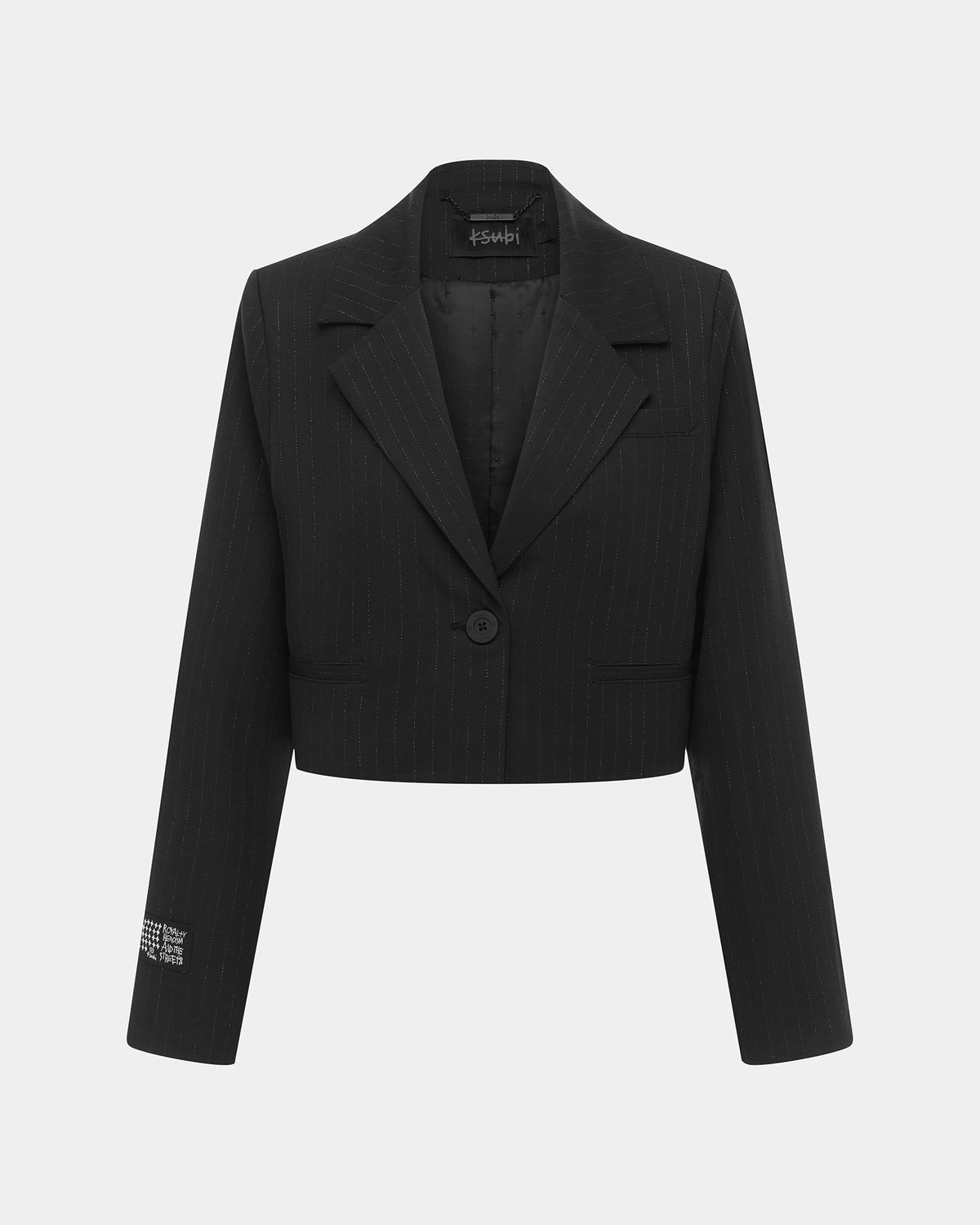 Womens London Crop Blazer Pinstripe Cropped Jackets - Black