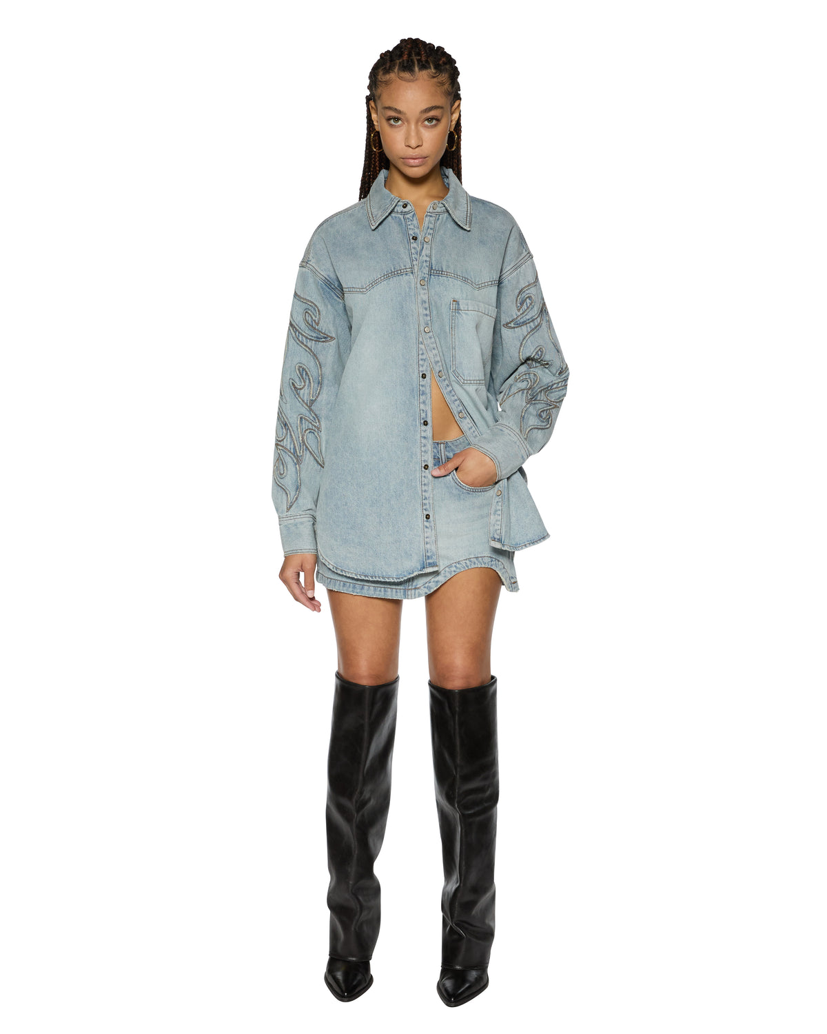 Womens Frontier Ls Shirt Paragon Patch Oversized Shirts - Denim