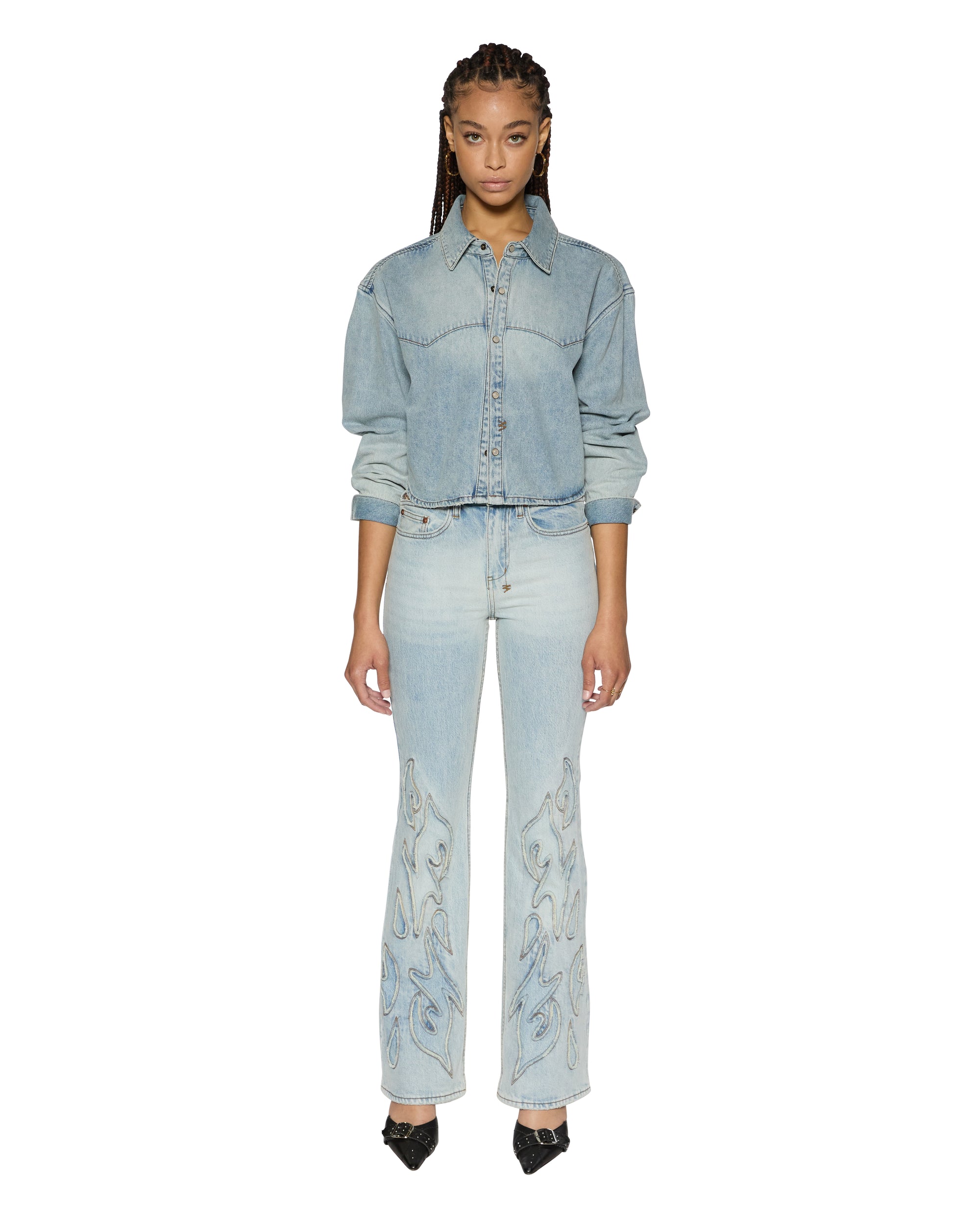 Alabama Crop Long Sleeve Shirt Paragon Light Wash Denim Ksubi ++